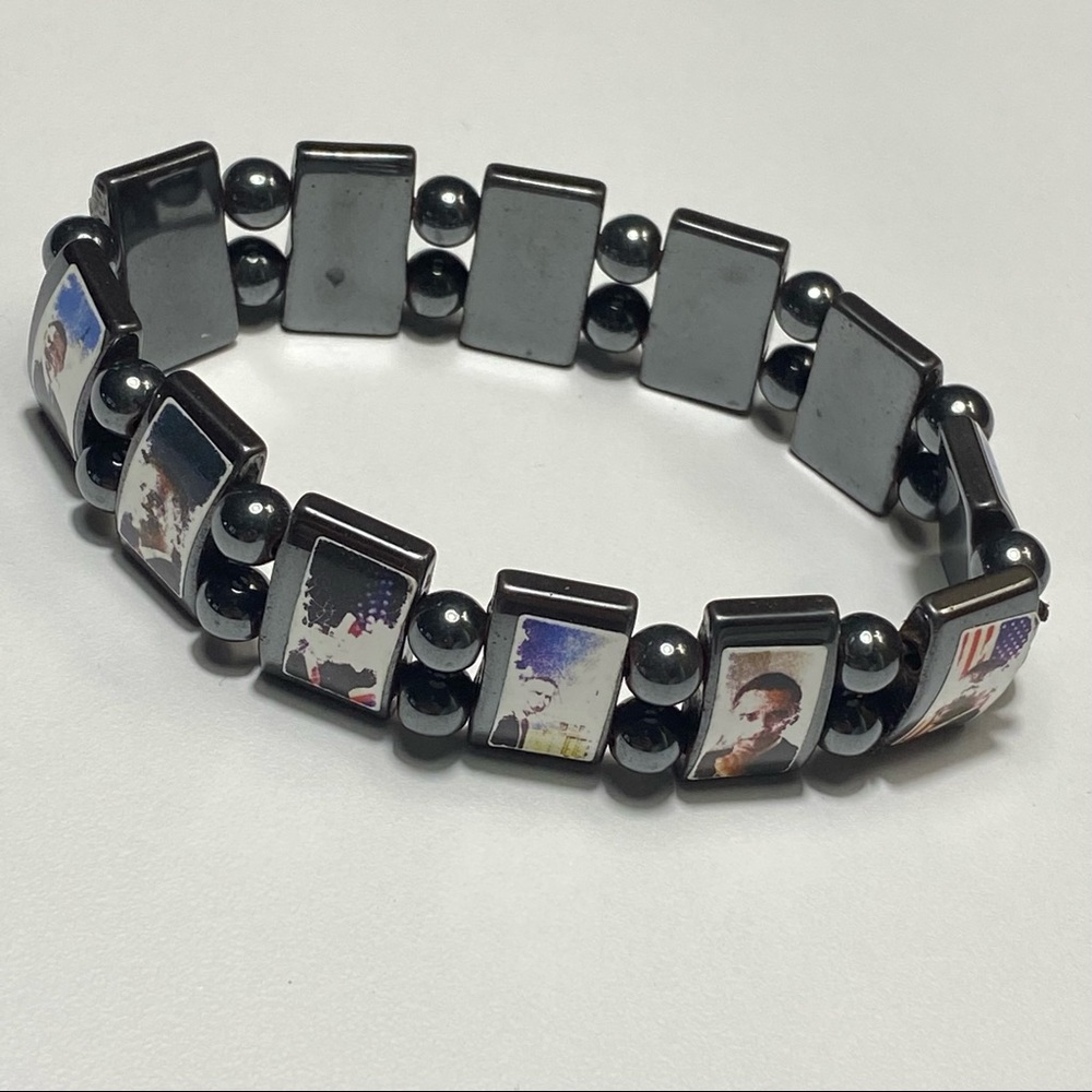 Reversible Hematite stretch bracelet Obama presidential memorabilia poli…